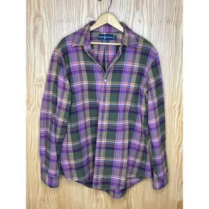 Vintage 1990s Flannel Polo Ralph Lauren Cotton Purple Plaid Men's Medium